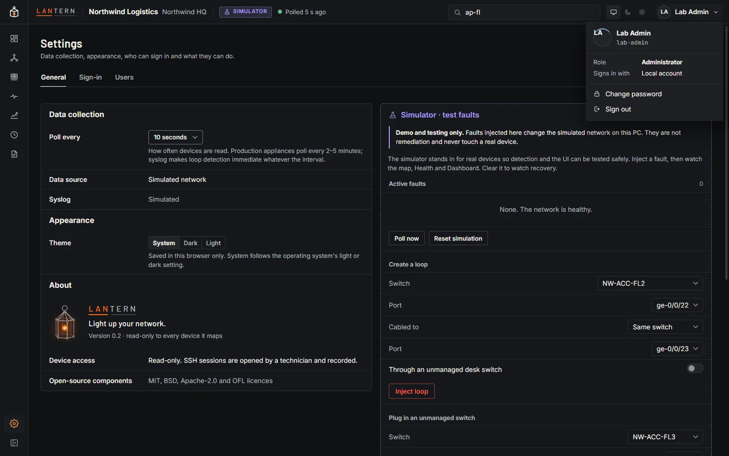 Account menu