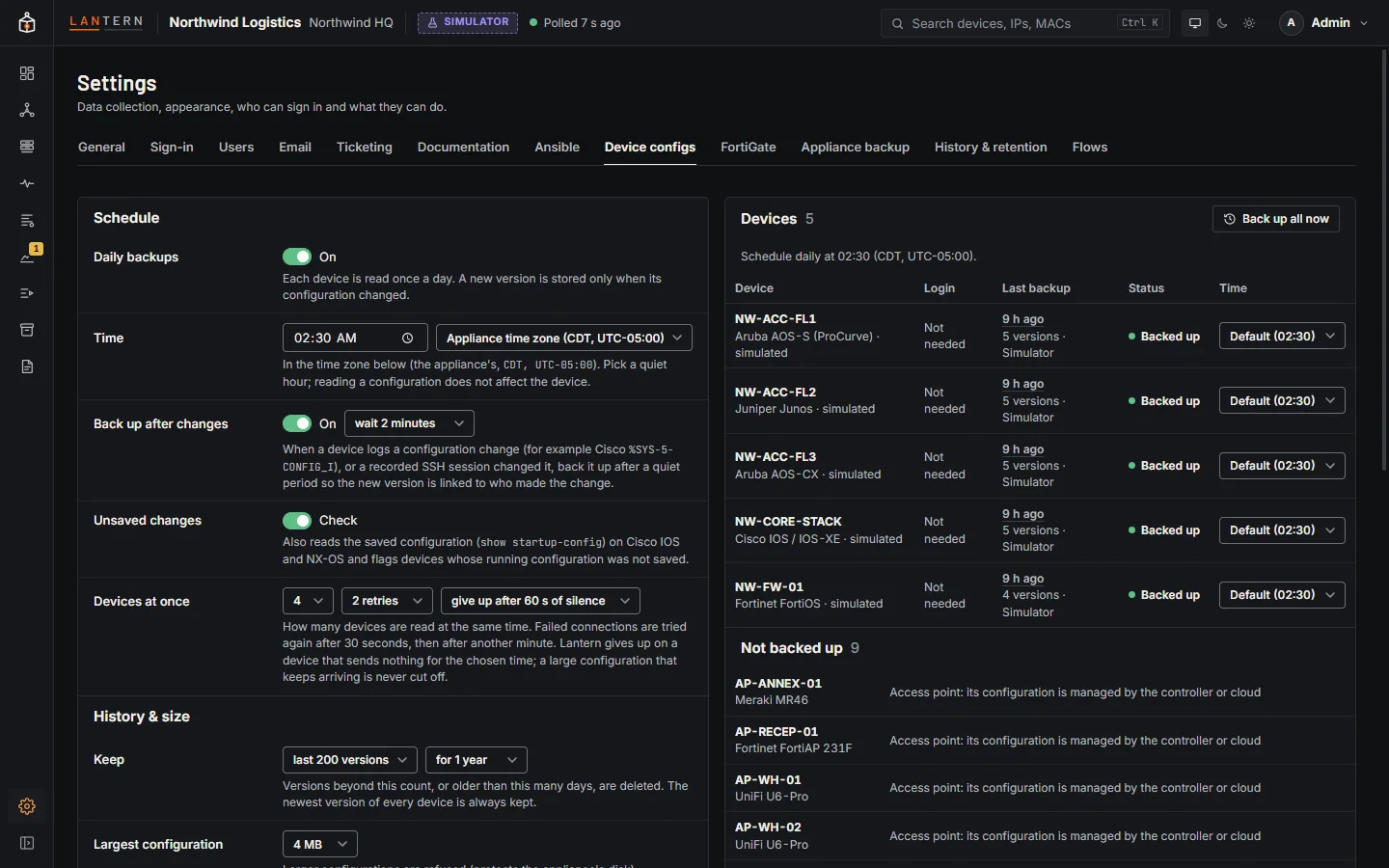 Settings › Device configs
