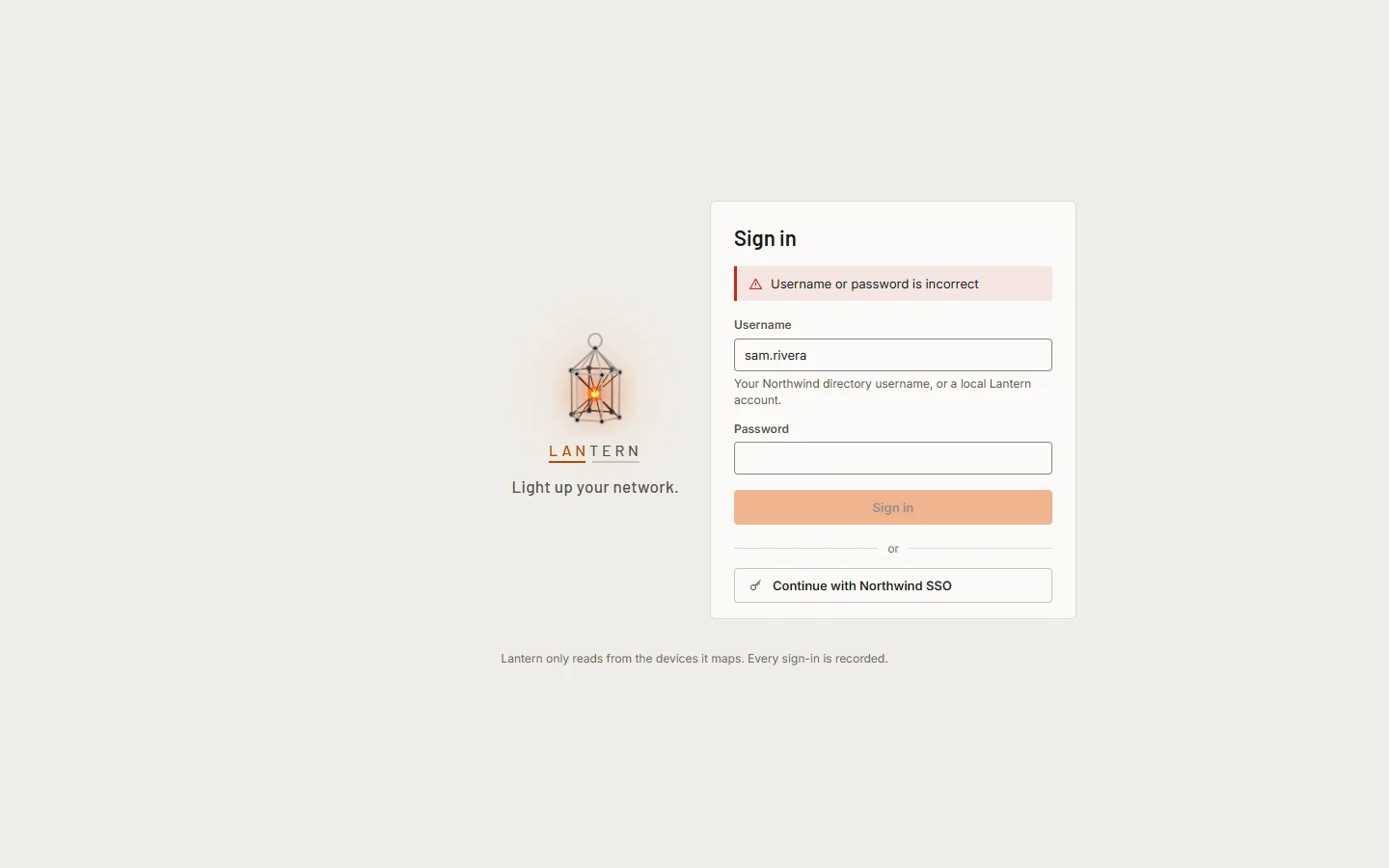 A failed sign-in